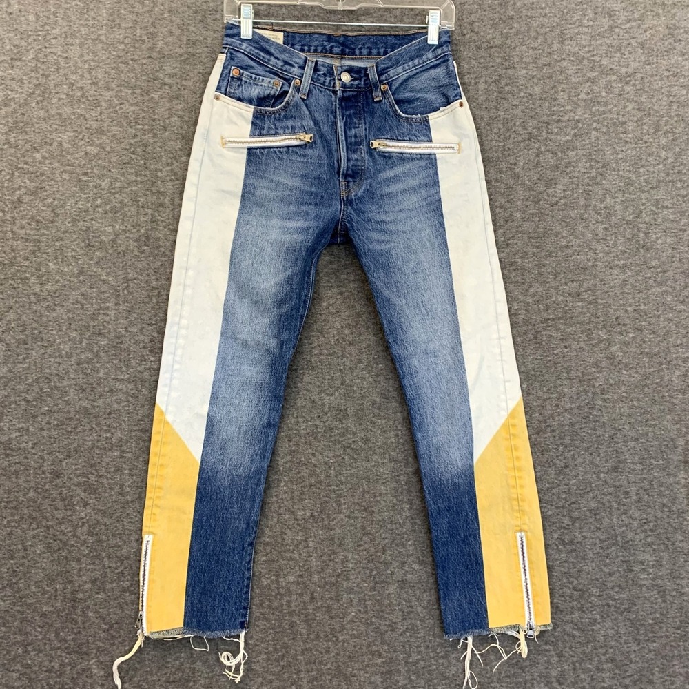 Levi's 501 Moto Jeans Womens 26x26 Cropped Color Block Zip Ankle Button Fly